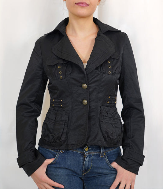 Black Fitted Military-Style Jacket